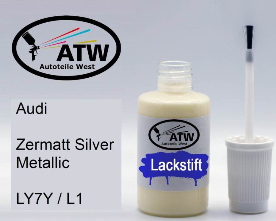 Audi, Zermatt Silver Metallic, LY7Y / L1: 20ml Lackstift, von ATW Autoteile West.